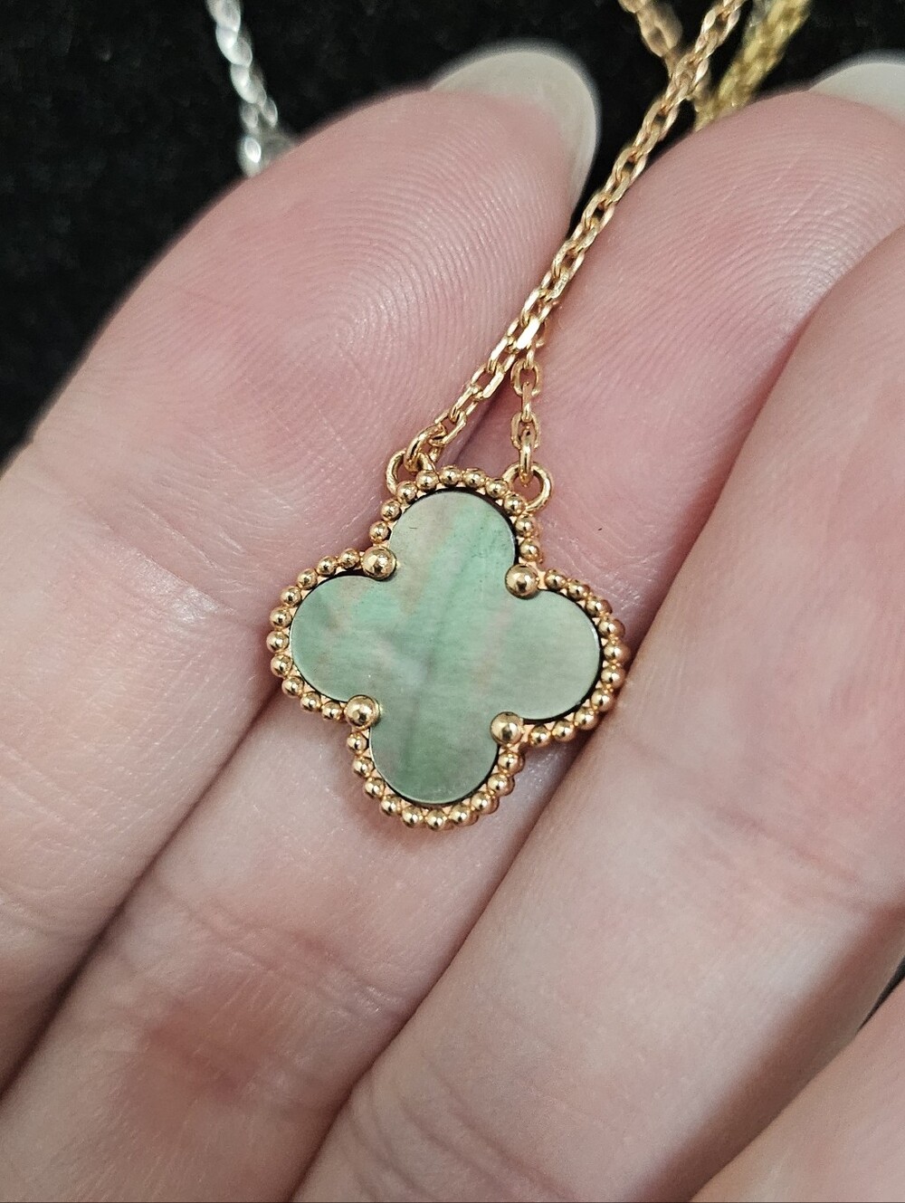 Solid Rose Gold Mother Of Pearl Vintage Alhambra Style Clover Necklace